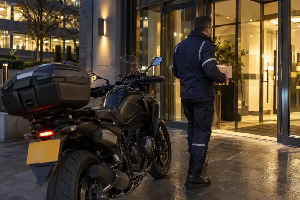 Motorcycle courier with secure small consignment, providing medical courier service service